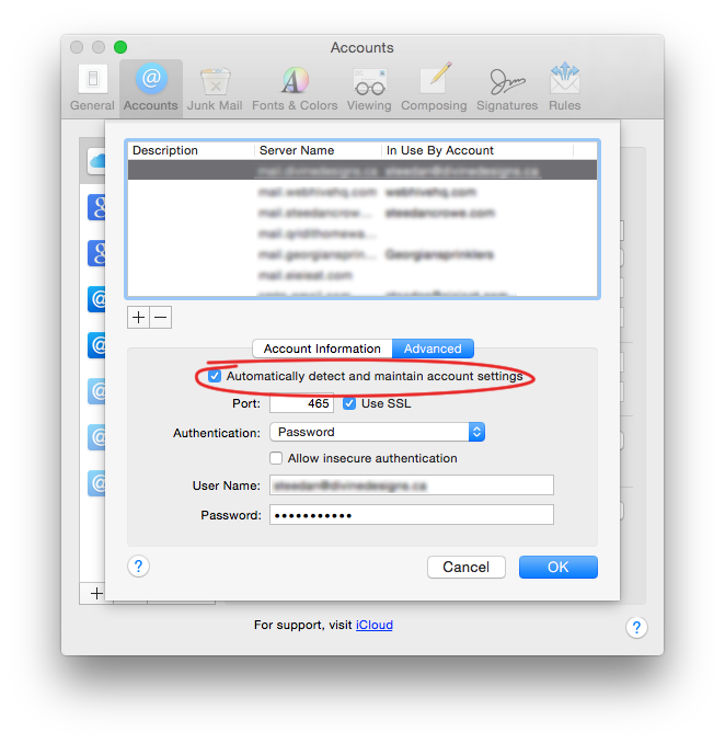Problems with os x Yosemite mail forgetting settings - mac mail smtp account settings